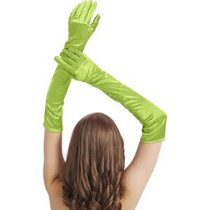 Women's Lime Green Imported Satin Elbow Length Halloween Cosplay Opera Gloves